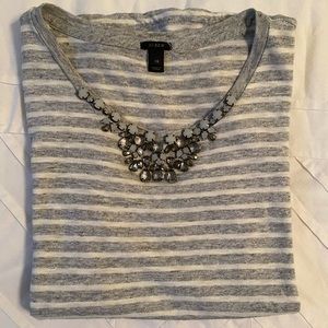 J Crew Grey Striped Embellished T-shirt